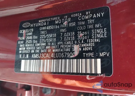 2020 Hyundai Tucson Ultimate из США, поврежденный, VIN KM8J3CAL4LU167900